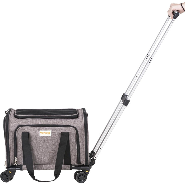 Тролей для собак VEVOR, складаний рюкзак для собак до 15,8 кг, переноска з 600D Oxford, 4 колеса, кишені для зберігання, ідеально для подорожей на авто та прогулянок (сірий, 11 кг)