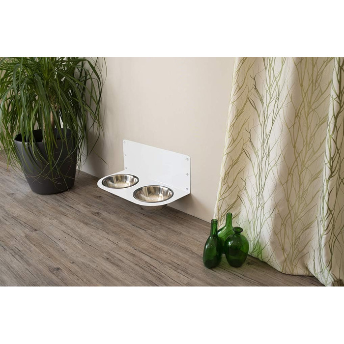 Підставка для корму Schmeck.bar для собак: стабільна, настінна, з мисками (2xS), білий матовий, 400x187x227 мм