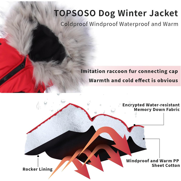 Тепла зимова жилетка для собак з начосом, світловідбиваючими смугами, червона (M)