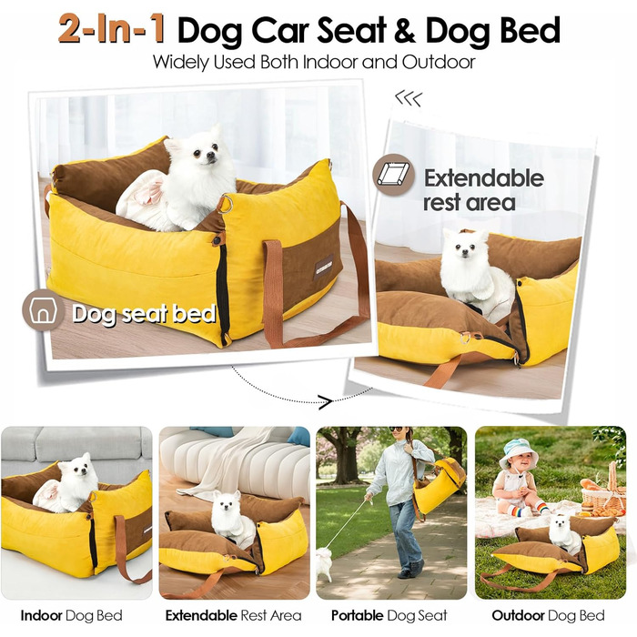 Автомобільний лежак для собак, до 15 кг, з висувним лежанком, знімний, з кишенями, з ременями безпеки (зелений)