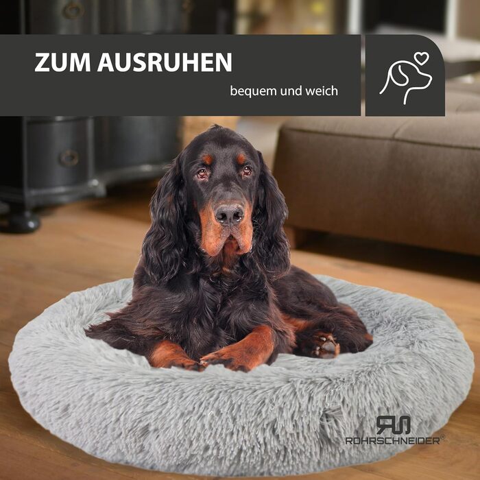 Кругла лежанка для собак Rohrschneider Donut | з набором пакетів для збору відходів | М'яке собаче ліжко для великих собак | Лежанка для собак великого розміру, діаметр 100 см, розмір L, миється | Корзина для тварин, м'яке ліжко | Розмір L, Ø 100 см, 100 