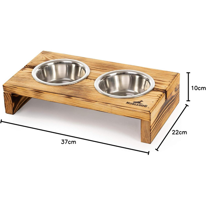 Набір мисок для собак Nobledog з нержавіючої сталі, миска для котів, піднята, дерев'яна, подвійний набір мисок, станція годування, тримач для мисок - об'єм: 2 x 0,3 л