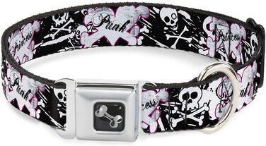 Нашийник для собак Buckle-Down Punk Princess: серце, хрест, черепи, чорно-білий, ширина 2,5 см, обхват 38-66 см