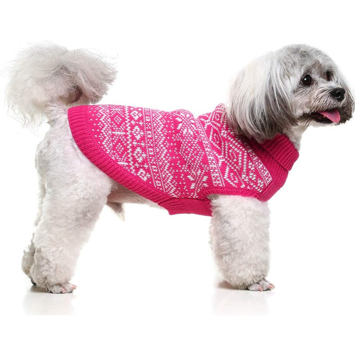 Пуловер для собак HOMIMP Argyle - теплий зимовий одяг для цуценят та собак різних розмірів. М'який теплий одяг для собак, червоний (S, рожевий)