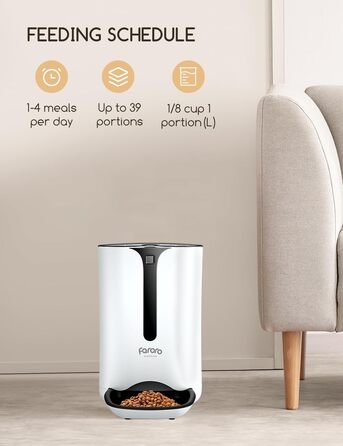 Автоматичний годівниця для котів Faroro, 7л, програмування, порційний контроль, голосове повідомлення, повільне годування, чорний колір