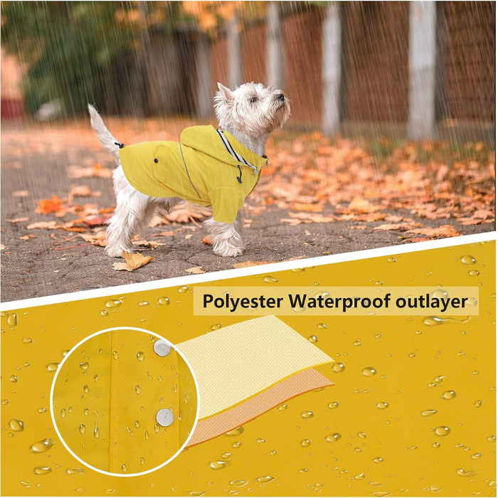 Жовтий дощовик для собак Pethiy Premium, водонепроникний дощовик з капюшоном та кишенями, розмір XL