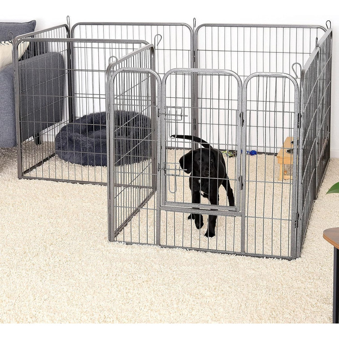 Клітка для цуценят та дрібних тварин Lionto, 80x80 см, розширювана, для дому та саду, з дверцятами та засувом, 8 елементів