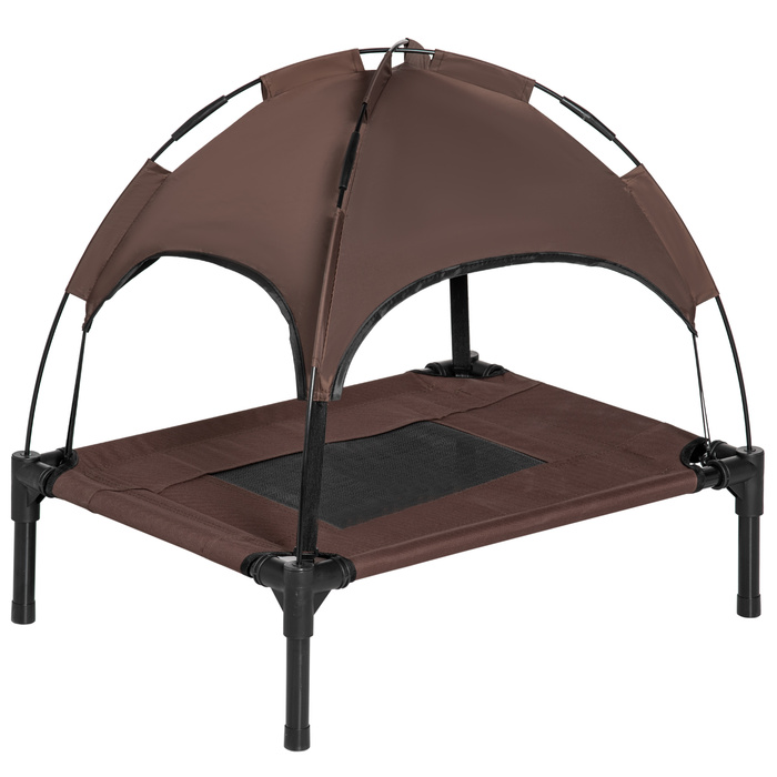 PawHut Outdoor Ліжко для домашніх тварин з балдахіном Підняте ліжко для собаки, дихаюча тканина тафта, кава, 61x46x62 см| Аосом