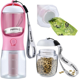 Водяна пляшка для собак Cibaabo з контейнером для корму та тримачем для відходів, 590 мл, портативний диспенсер для домашніх тварин, з витокозахисним замком, фільтром з активованого вугілля для пиття, годування, подорожей, прогулянок та походів