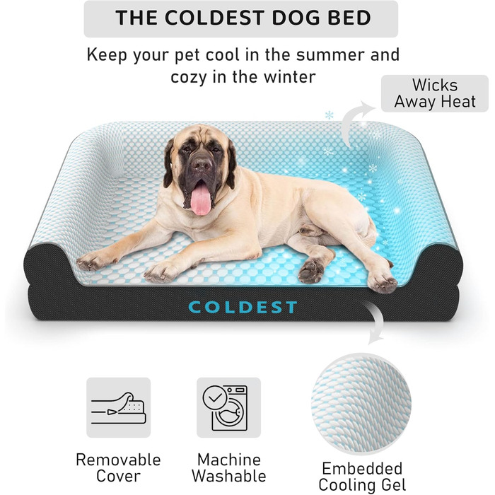 Охолоджувальне ліжко для собак Coldest Cozy, середнє, сіре – знімний та праний чохол, нековзке, для малих і середніх порід