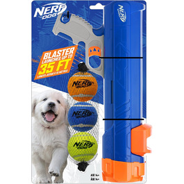 Іграшка для собак Nerf Dog 30,5 см Blaster без кліпу, з 3-ма пищащими тенісними м'ячами 5,1 см, непрозорий синій/оранжевий/сірий, оранжевий/синій/зелений