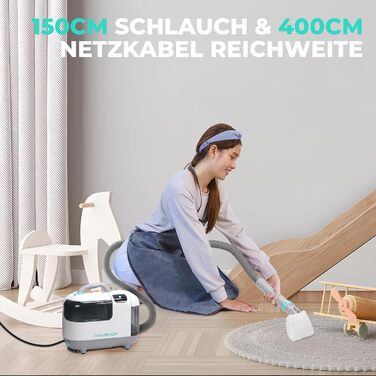 миюча пилосос з паровою функцією HAUSHOF StainZapper Vapo, для килимів, диванів, авто, з підігрівом води та високою температурою пари, з миючим засобом