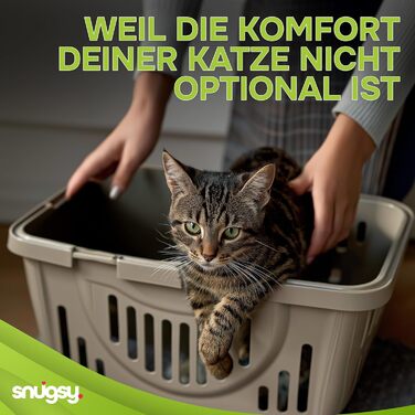 Транспортна переноска для кота Snugsy - Автомобільна переноска для котів з ручкою та затискачами - Пластикова переноска 49x34x32 см сірого та кремового кольору