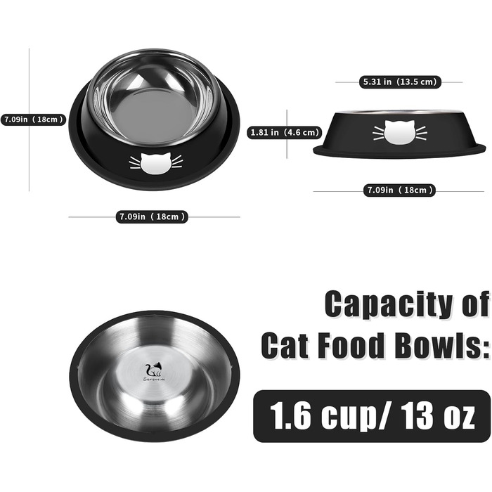 Набори мисок для котячого корму з нержавіючої сталі, 2 шт., 200 мл, протиковзкі, легко миються, сірі, фіолетові, чорні