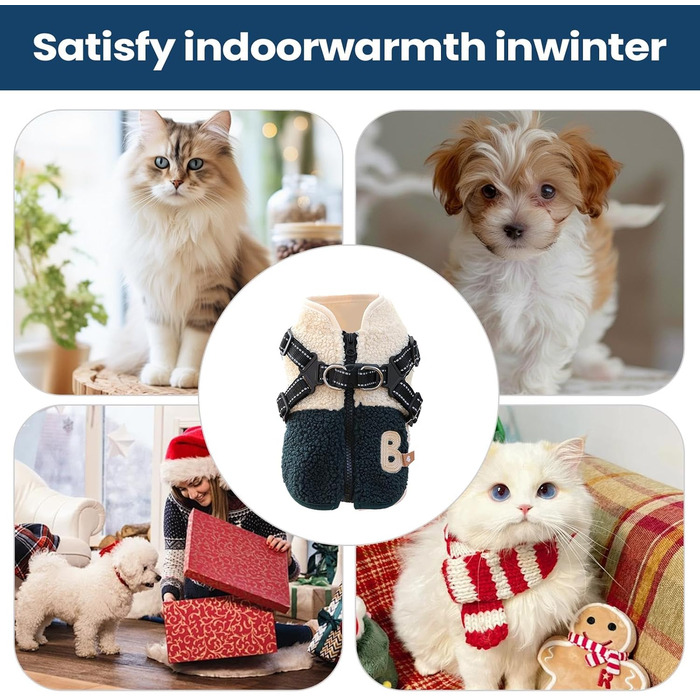 Зимовий теплий одяг для собак | Куртка з флісовою підкладкою для тварин з отвором для шлейки | Для маленьких та середніх собак, підходить для прогулянок, спорту та походів, рожево-білий (зелено-білий)