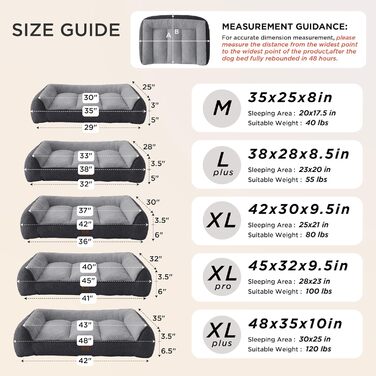 Ортопедичне ліжко для собак Bedsure – XL, сірого кольору. Велике, з підтримуючого пінопласту, знімний, водонепроникний чохол.