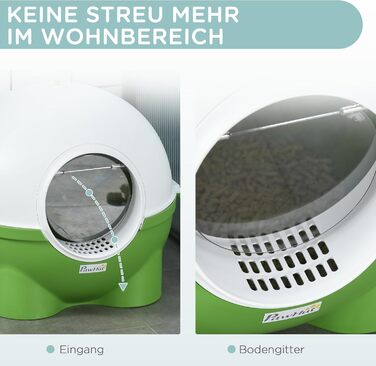Лоток для котів PawHut з кришкою, лопатка, для кошенят до 4 кг, для дому, пластик, зелений+білий, 53 x 51 x 48 см