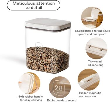 Контейнер для корму собак 11,3 кг, герметичний, з мірною чашею, BPA-free, для зберігання корму, рису та борошна, білий