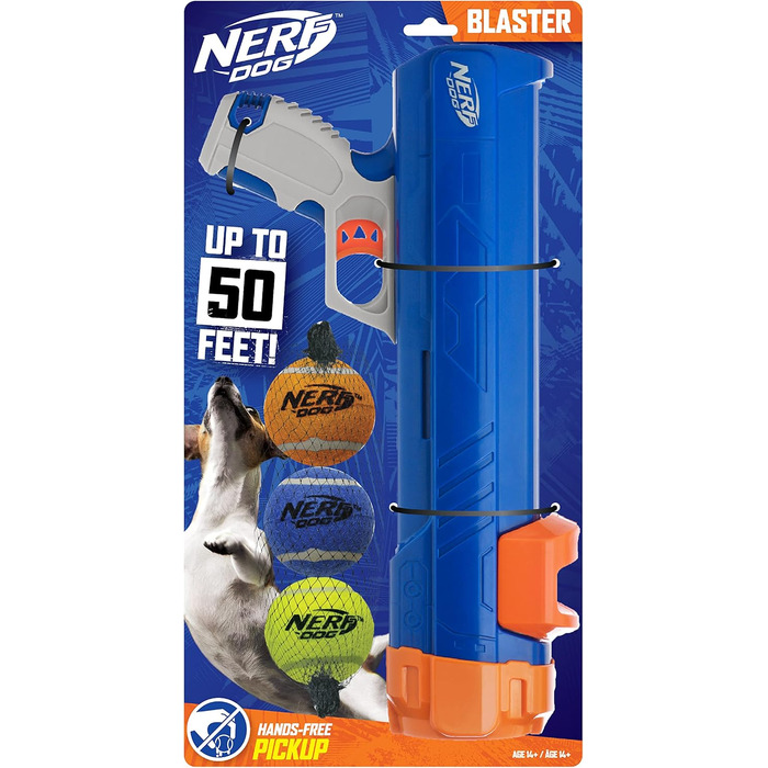 Іграшка для собак Nerf Dog Blaster з 3 м'ячами в сітці, 40,6 см, синій/оранжевий/зелений