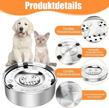 Миска для собак 3L без розливання, нержавіюча сталь, плаваюча годівниця, протиковзаюче дно, для цуценят та кошенят, здорове пиття
