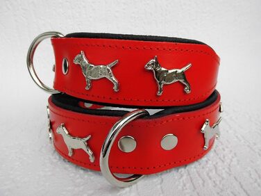 Нашийник Bullterrier з натуральної шкіри для собак, регульований, 33-41 см, 45 мм, чорний, коричневий/коньяк, червоний/чорний