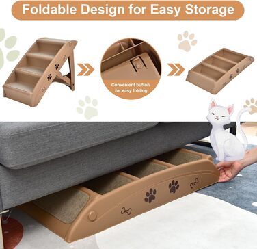 Сходинка для тварин SOARS: 4 сходинки, килимок з повсті, для собак та котів до 60 кг, антиковзаюча, для ліжка, авто, дивану (колір: коричневий)