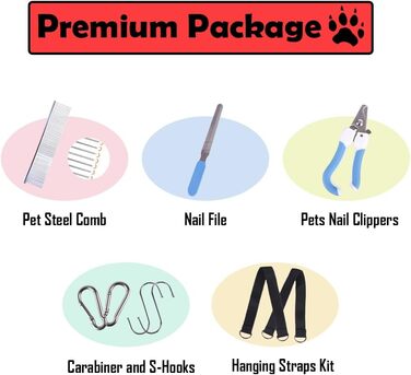 Набір для догляду за собаками 10-в-1: гамак, гребінець, триммер для нігтів, кріплення для машинки для стрижки, міцний, для грумінгу та купання собак (L/M/S) (L)