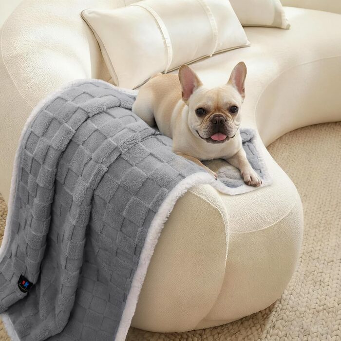 Водонепроникний плед для собак Luciphia, великий розмір, Sherpa Fleece, двосторонній, захист ліжка/дивану, для котів та собак, бежевий (Cookie Grey), X-Large (85x57 дюймів)