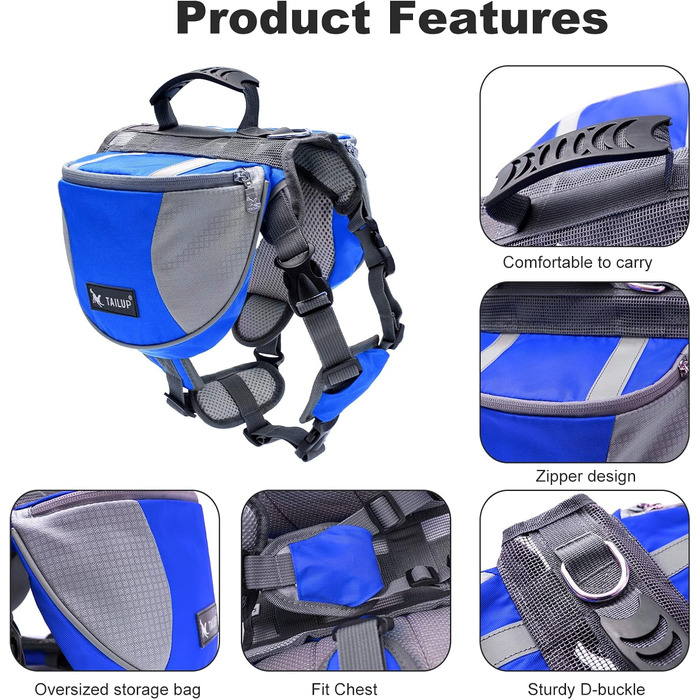 PETCUTE Рюкзак-переноска для собак середніх та великих порід, регульований, для подорожей, прогулянок, тренувань, з ручкою, синій