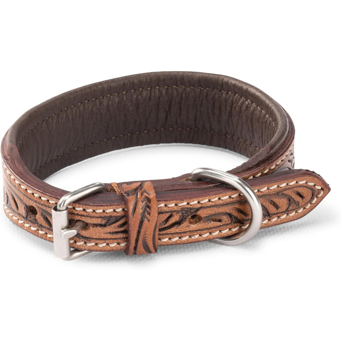 Стильний шкіряний нашийник для собак Джек Рассел від Abey: нашийник з буйволячої шкіри, вишуканий дизайн з різьбленням, м'яка підкладка (S, 26-34 см)