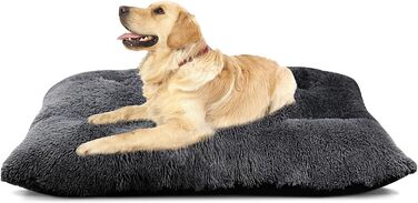 Килимок для собак великий, 90 x 58 см, миючий, пухнастий, Sherpa, з неслизьким дном, теплий лежак для собак та котів, сірий (XL)