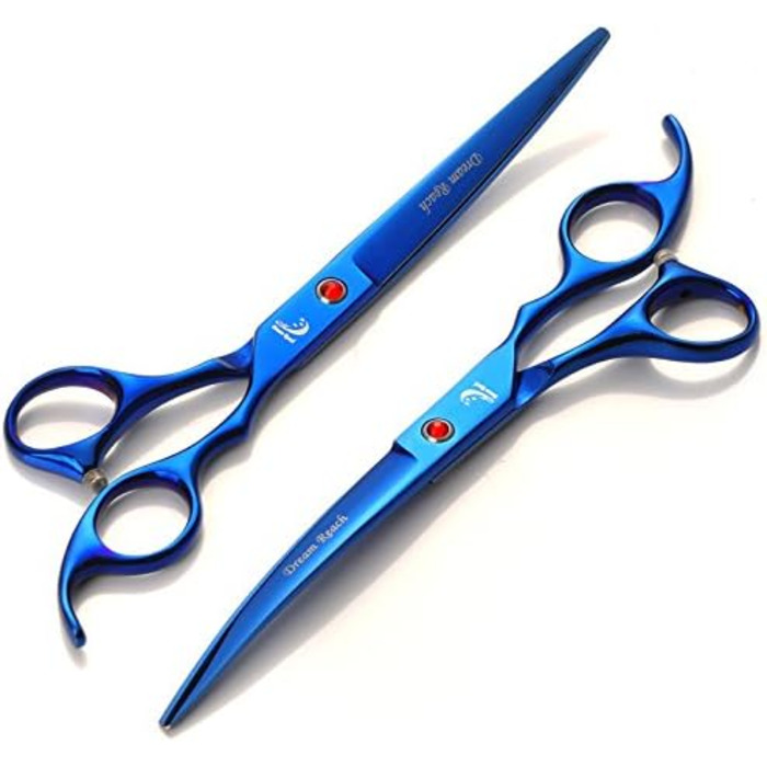 Набір для грумінгу домашніх тварин: професійні ножиці для собак та котів, ножиці для фінальної обробки, вигнуті ножиці, гребінець для грумінгу, блакитні
