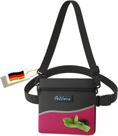 Сумка-переноска для собак Petove: фідер-сумка з магнітною застібкою, контейнер для відходів, можна носити як бананка (S, рожевий)