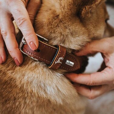 Нашийник для собак HUNTER EL PASO, шкіряний, плетіння, розмір S-M, колір cognac/чорний