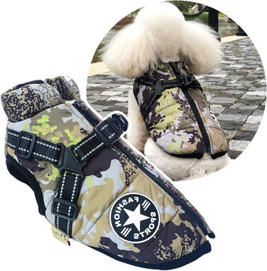 Зимовий одяг для собак: тепла куртка з шлейкою, камуфляж (XL, 4-7 кг)