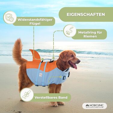 Spas-жилет Sharky для собак, XL: яскравий, плавучий, з ручкою для рятування, синьо-помаранчевий