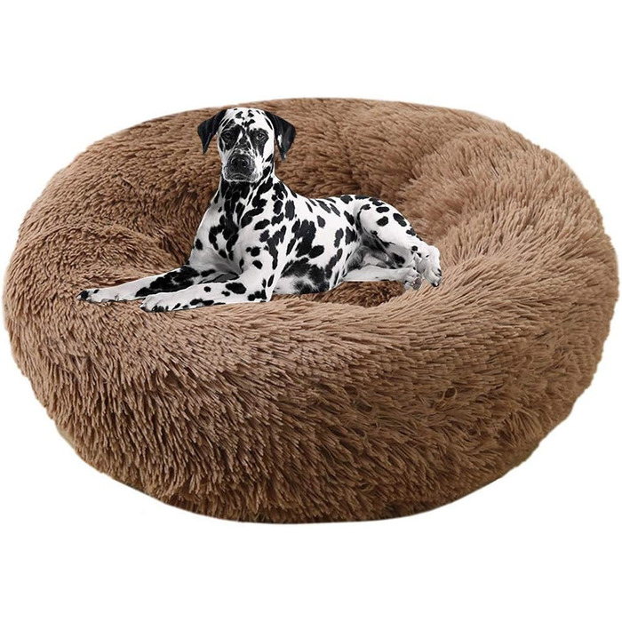 М'яке ліжко для собак WSGJHB, зручне ліжко для домашніх тварин, софа, кругле плюшеве ліжко-подушка для собак та котів у формі пончика, середнього та великого розміру, м'яке, дихаюче, 110 см, світло-коричневий колір