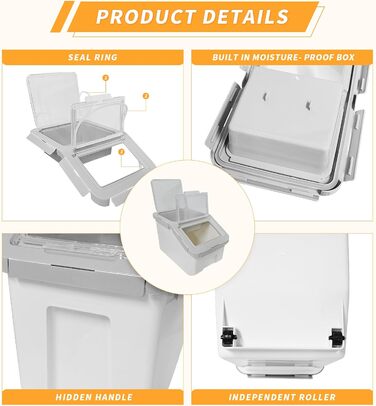 Контейнер для корму для тварин, контейнер для корму для собак зі шкребком, стекується, 10 кг, контейнер з кришкою, сірий, розмір L