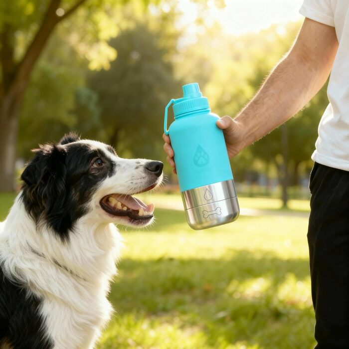 Поїлка для собак на 1000 мл з переносною сумкою, 4-в-1, нержавіюча сталь, ізольована, не протікає, BPA-free, з мисками для води та корму, аксесуари для собак, блакитний колір