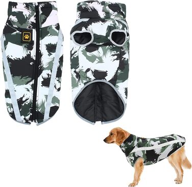 Водонепроникний теплий зимовий одяг для собак 6XL. Куртка для собак, жилет для собачого спорту, одяг для домашніх тварин з отвором для шлейки, світловідбиваючими смугами. Вітронепроникний костюм для собак середнього розміру. Білий, чорний колір.