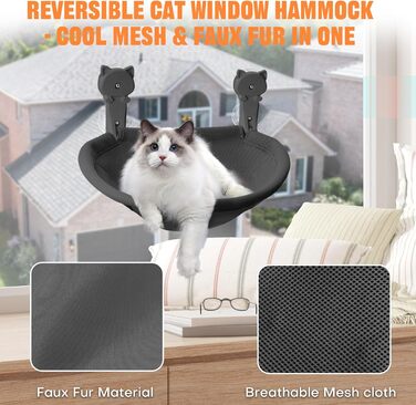 Крісло-гамак для кота на вікно Homegroove, 45 x 30 см, чорний, з металевим каркасом