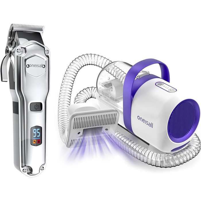 Машинка для стрижки собак Oneisall 3-в-1 з пилососом та щіткою, для густого хутра, 12000Pa