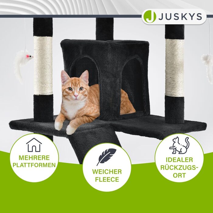 Котячий комплекс Juskys XXL Amy 170 см – стійке дерево для котів з лежаками, будиночками, драбинами та стовпчиками з сизалю, чорний