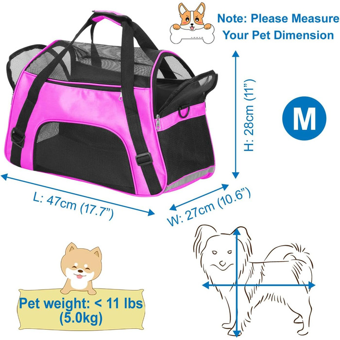 Транспортувальна сумка для тварин (кіт, собака, кролик, хом'як) - 47x27x28 см, до 5 кг, фіолетовий колір