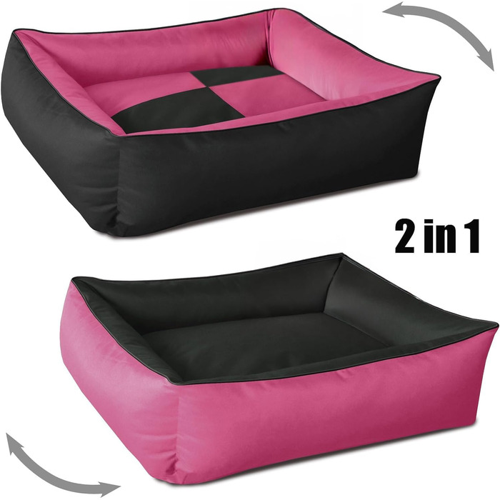 Ліжко-матрац для собак BedDog MAX Quattro 2в1 XL, кордура, з бортиком, рожево-чорне, для дому та вулиці, знімний чохол, Candy
