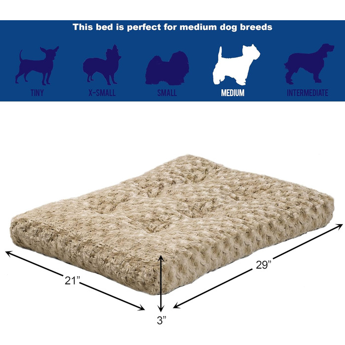 М'яке ліжко для домашніх тварин Midwest Homes for Pets QuietTime Deluxe Mocha Ombre Swirl, розмір M/L, машинне прання, антиковзаюча підкладка, для кліток 91 см (Мокко, 73 x 50 x 7 см)