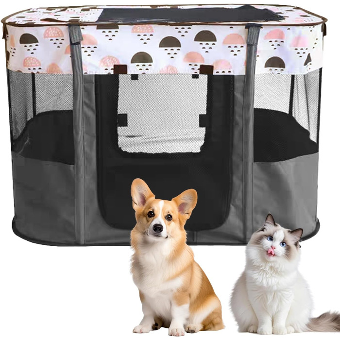 Клітка-забіг для цуценят, переносна огорожа для тварин, сірий колір, розмір M