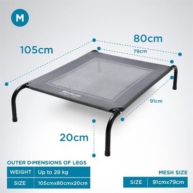 Лежак для собак BEDSURE Outdoor, сірий, для середніх порід, підвищене ліжко 105x80x20 см, для вулиці, саду, кемпінгу