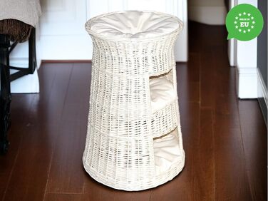 Кігтечка-ліжко для котів - Кругла кімната для відпочинку - Кігтечка з лози - Триповерхове ліжко для собак або котів - Плетена корзина білого кольору - (Бежева подушка)