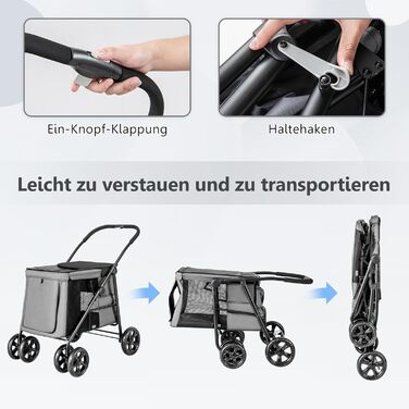 GYMAX Візок для собак, складний, до 40 кг, з кишенями, візок-тролей для собак та котів, сітчасті вікна, універсальні колеса та ручка (Сірий)
